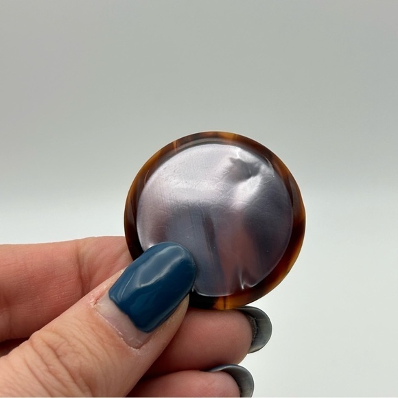 Vintage 80s Statement Purple Shiny Metallic Pierced Stud Earrings Acrylic Brown - Picture 6 of 9